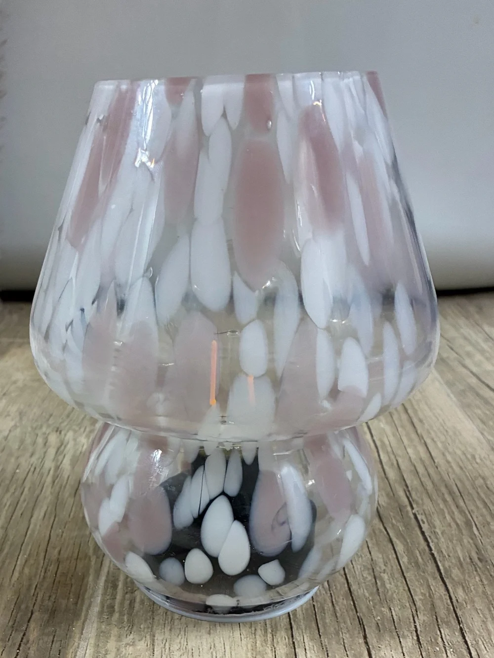Pink & White Speckled Glass Mushroom Table Lamp Battery Operated Accent Light